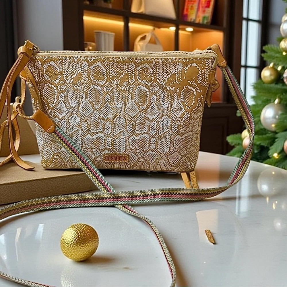 Consuela Clay Midway Tan and Cream Python Snakeskin Print Crossbody Bag - Picture 9 of 10